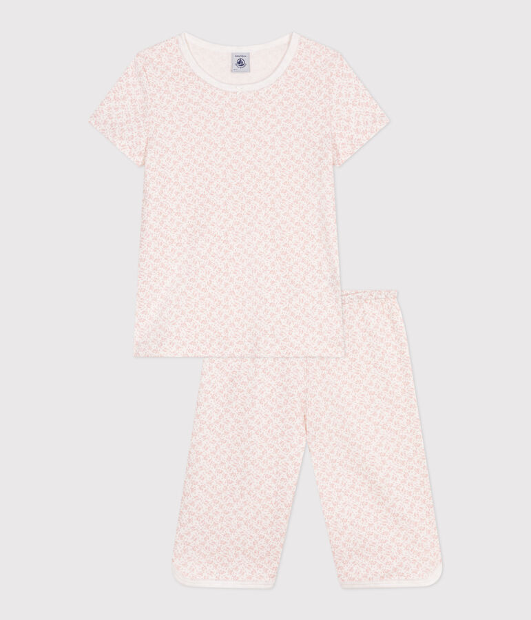 Children's floral print cotton capri pyjamas white/pink