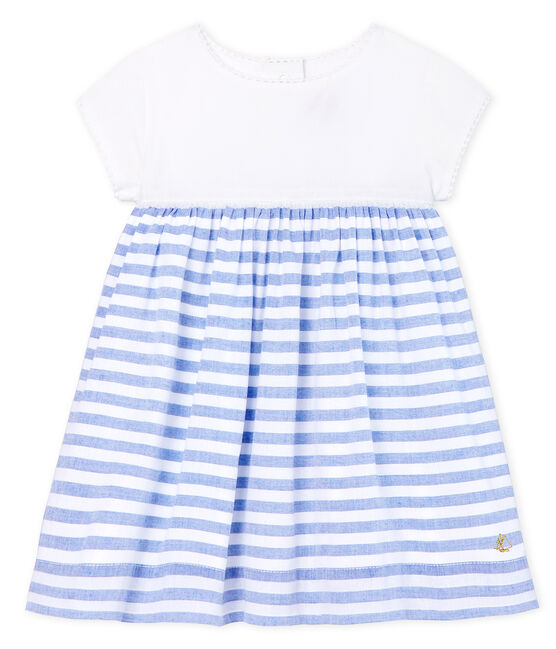 Baby Girls' Short-Sleeved Dress MARSHMALLOW white/RIYADH blue