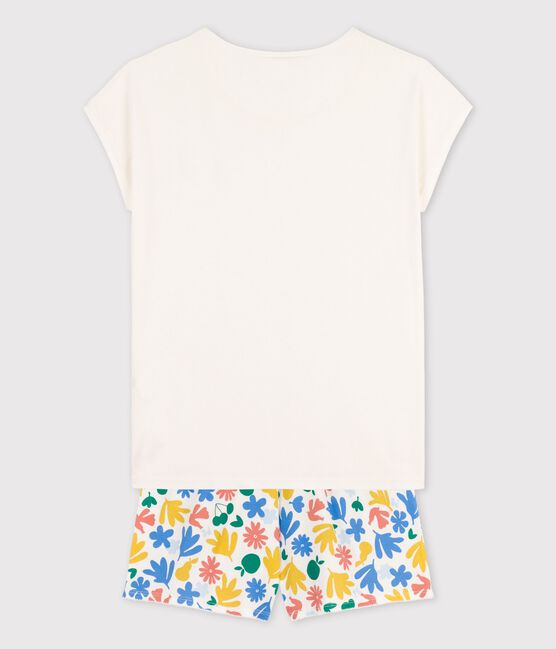 Girls' Cotton Short Pyjamas MARSHMALLOW white/MULTICO white