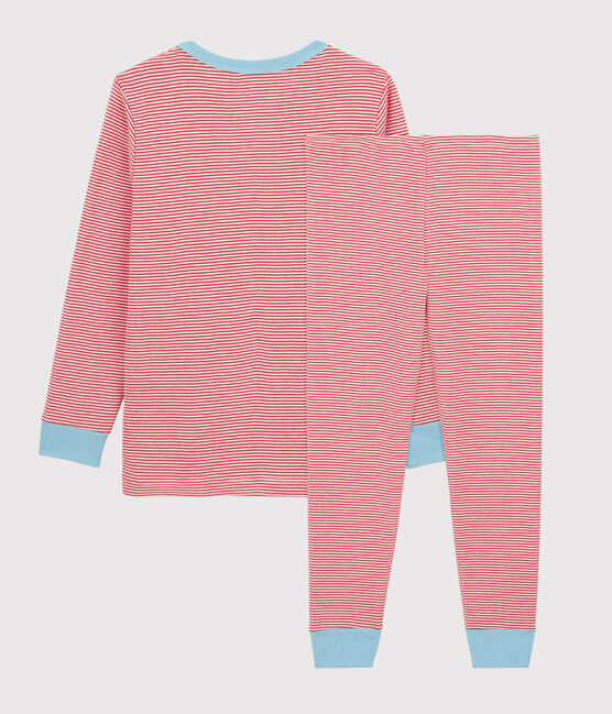 Boys' Stripy Cotton Pyjamas OURSIN orange/MARSHMALLOW white