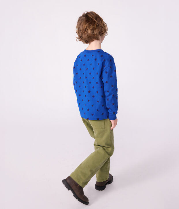 Children's long-sleeved printed cotton T-shirt blue/blue
