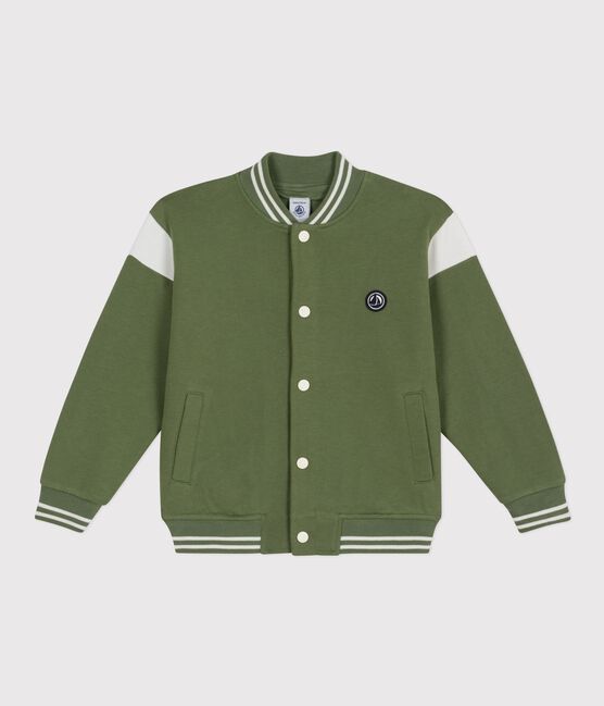 Children's varsity-style cotton jacket OLIVINE green/MILK