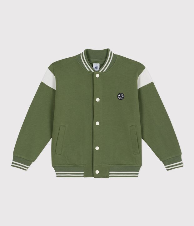 Children's varsity-style cotton jacket green/ecru
