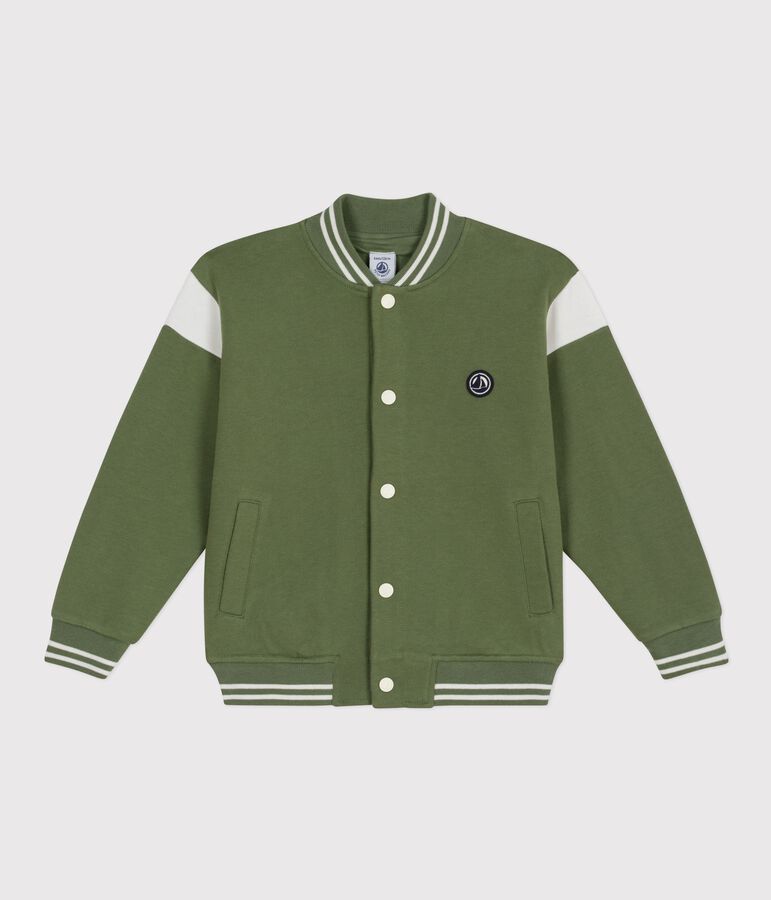 Children's varsity-style cotton jacket green/ecru