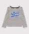 Girls' Cotton Breton Top MARSHMALLOW white/SMOKING blue