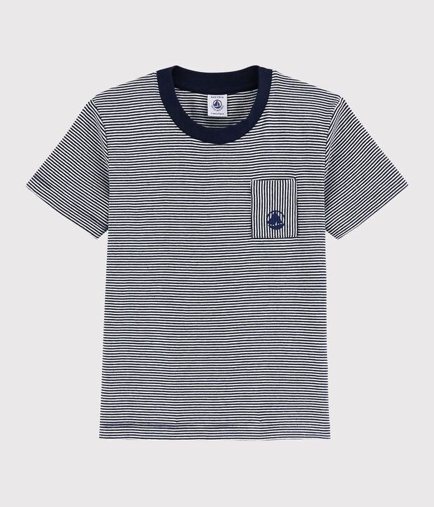 Boys' Short-Sleeved Cotton T-Shirt blue/white