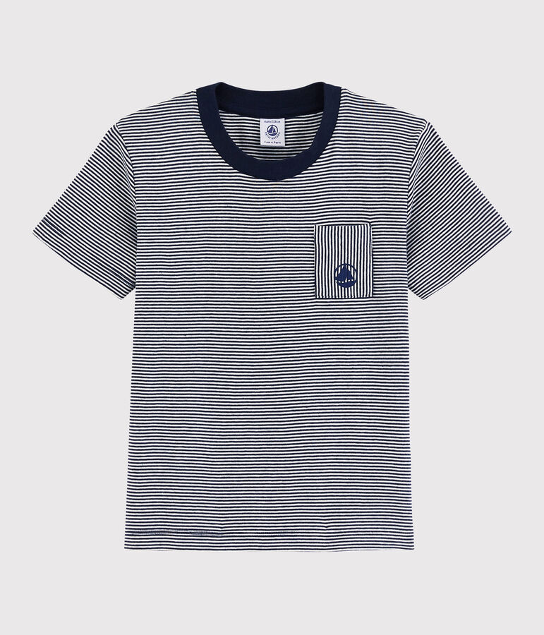 Boys' Short-Sleeved Cotton T-Shirt blue/white