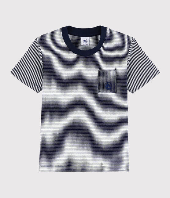 Boys' Short-Sleeved Cotton T-Shirt SMOKING blue/MARSHMALLOW white