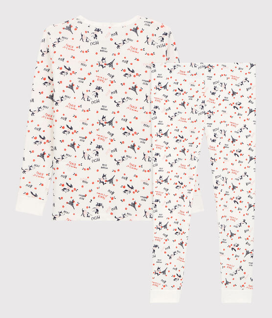 Girls' Snugfit Paris Print Organic Cotton Pyjamas MARSHMALLOW white/MULTICO white