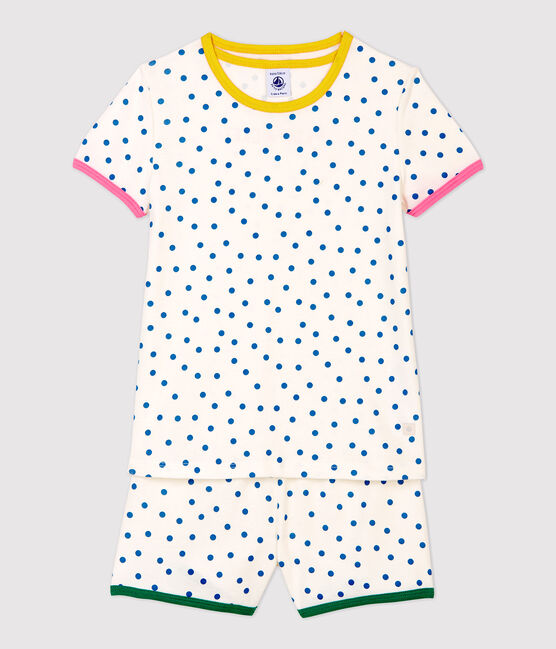 Girls' Blue Spotted Cotton Short Pyjamas MARSHMALLOW white/MALLARD