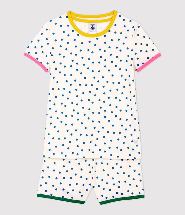 Girls' Blue Spotted Cotton Short Pyjamas white/blue