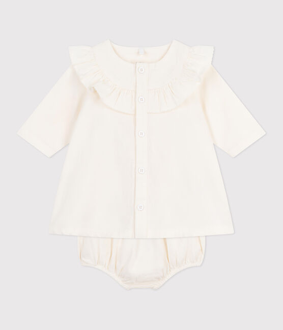 Babies' embroidered corduroy sprecial occasion dress and bloomers MILK Ecru