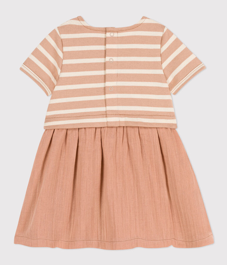 Babies' Short-Sleeved Dual-Fabric Dress beige/ecru
