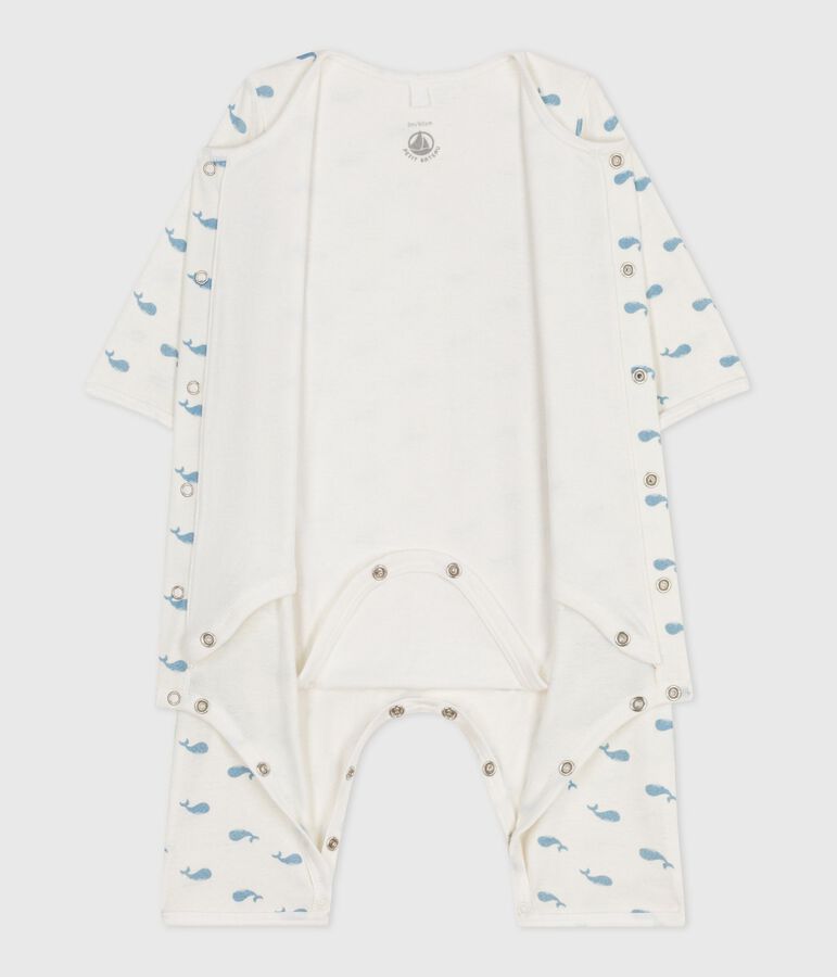 Babies' footless whale-print cotton bodyjama white/blue
