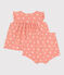 Newborn babies' two-piece sun print cotton set ABRICOT orange/MARSHMALLOW