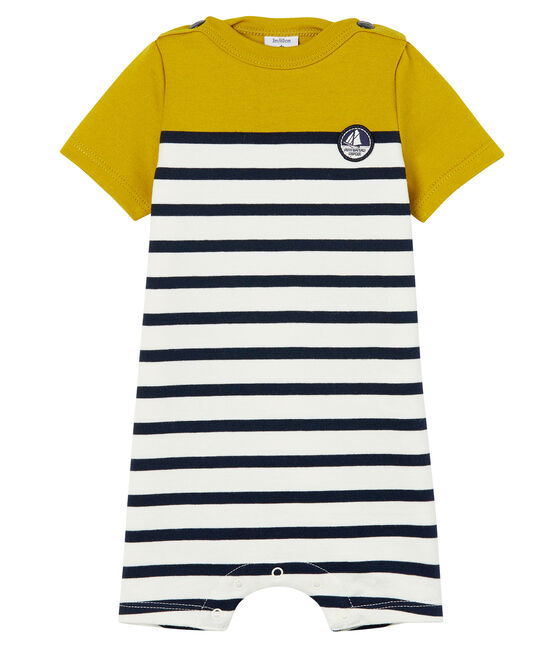 Baby boys' Shortie in heavy striped jersey BAMBOO yellow/MARSHMALLOW white/SMOKING