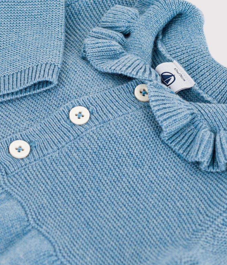 Babies' plain cotton and wool dress blue