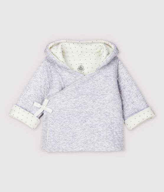 Babies' Grey Hoody in Quilted Organic Cotton Tube Knit POUSSIERE CHINE grey