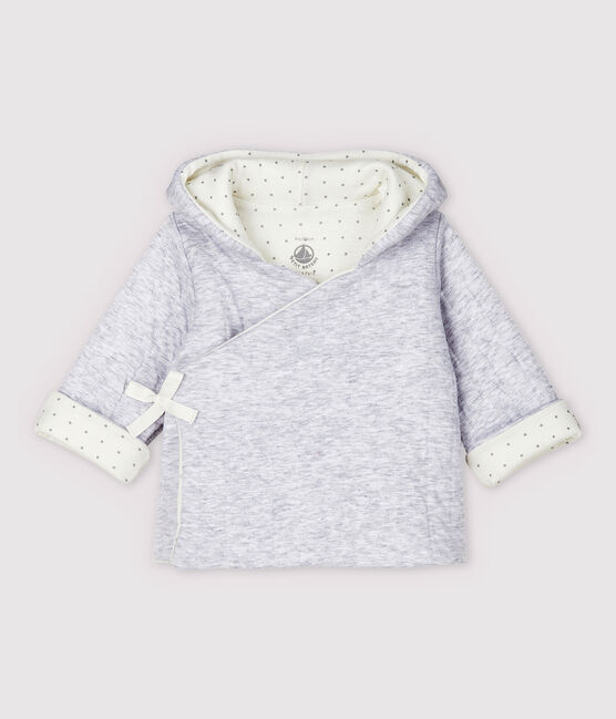Babies' Grey Hoody in Quilted Organic Cotton Tube Knit POUSSIERE CHINE grey