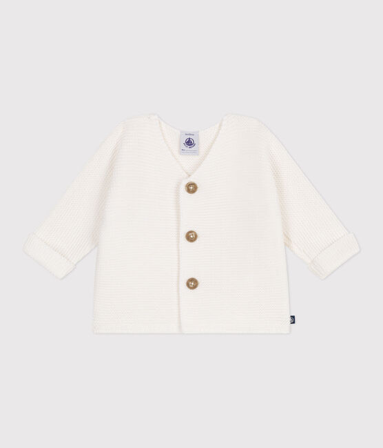 Babies' moss stitch cotton cardigan MARSHMALLOW white