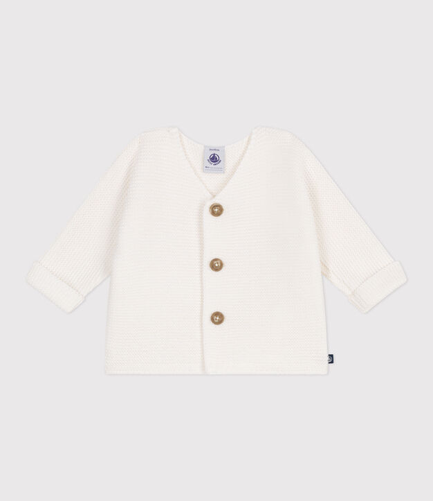 Babies' moss stitch cotton cardigan white