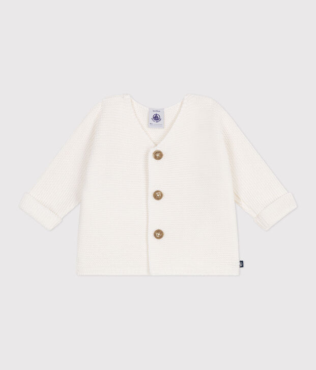 Babies' moss stitch cotton cardigan white