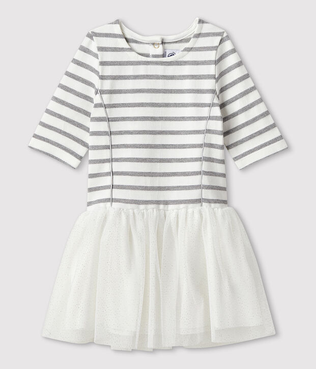 Girls' Short-Sleeved Dress white/grey