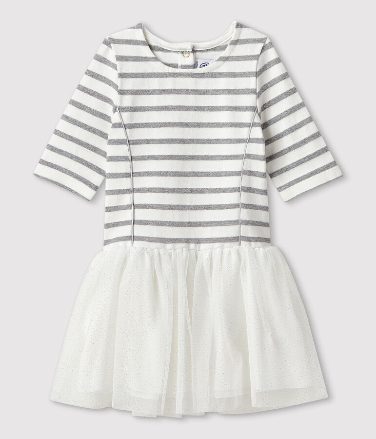 Girls' Short-Sleeved Dress white/grey