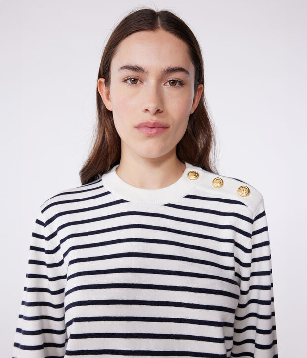 Women's striped cotton sailor-striped jumper white/blue