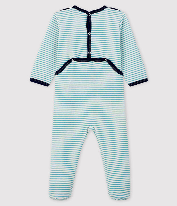 Babies' Striped Velour Sleepsuit white/blue