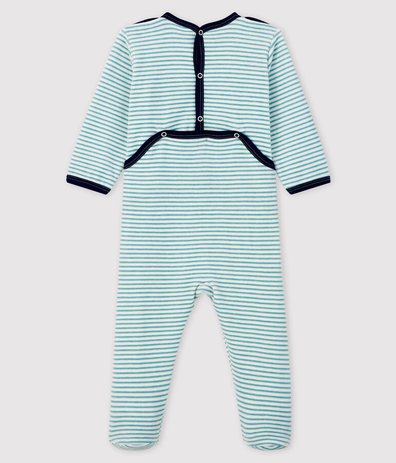 Babies' Striped Velour Sleepsuit white/blue