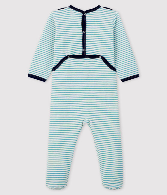 Babies' Striped Velour Sleepsuit MARSHMALLOW white/BRUME