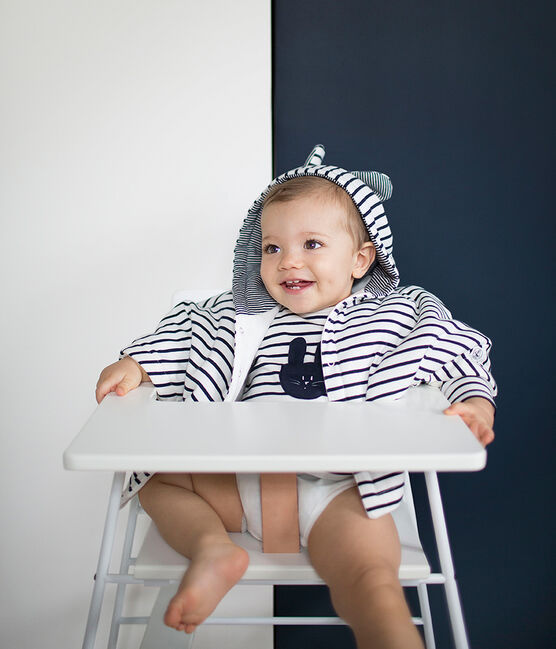 Baby boys' striped T-shirt/bodysuit MARSHMALLOW white/SMOKING blue