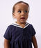 Babies' short-sleeved plain cotton dress with a sailor collar blue