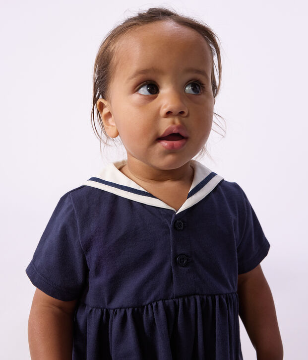Babies' short-sleeved plain cotton dress with a sailor collar SMOKING