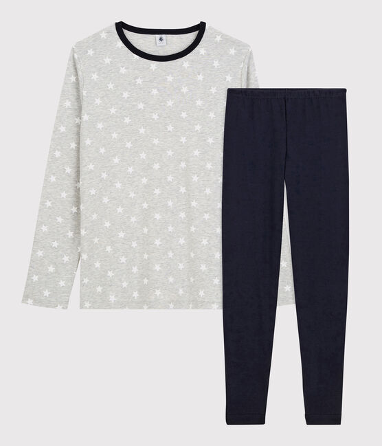 Boys' Star Print Cotton Pyjamas BELUGA grey/MARSHMALLOW white