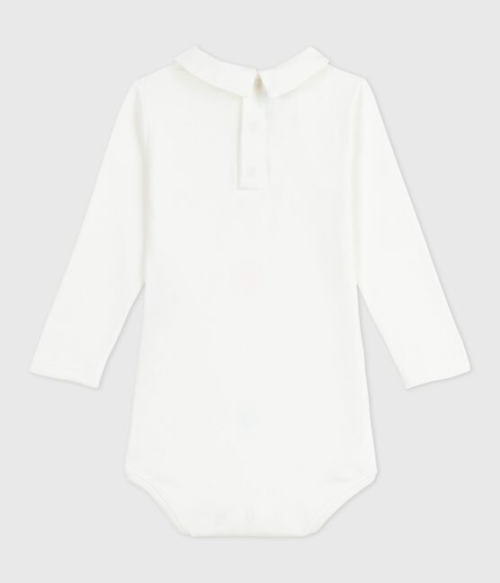 Babies' plain cotton body with an embroidered collar MARSHMALLOW white