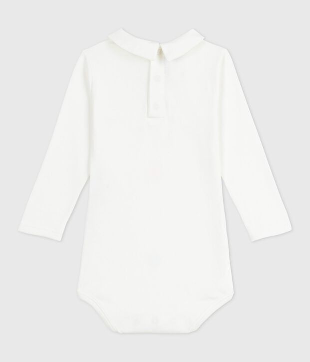 Babies' plain cotton body with an embroidered collar white