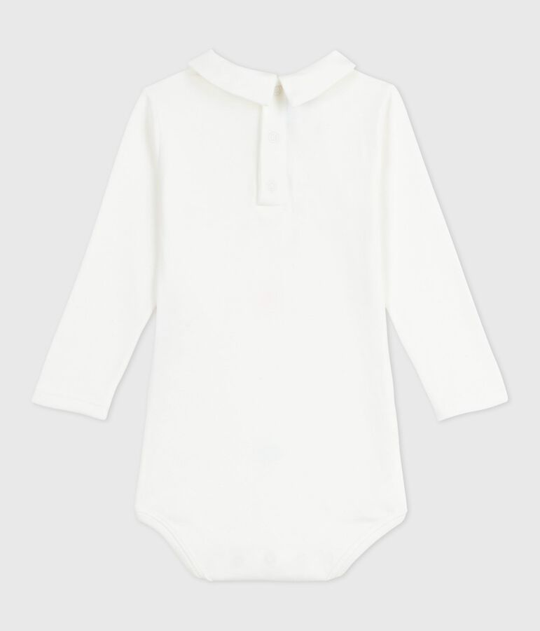 Babies' plain cotton body with an embroidered collar white