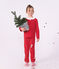 Children's plain ribbed velour pyjamas with a ruff red