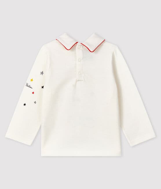Baby boy's t-shirt with polo collar MARSHMALLOW white