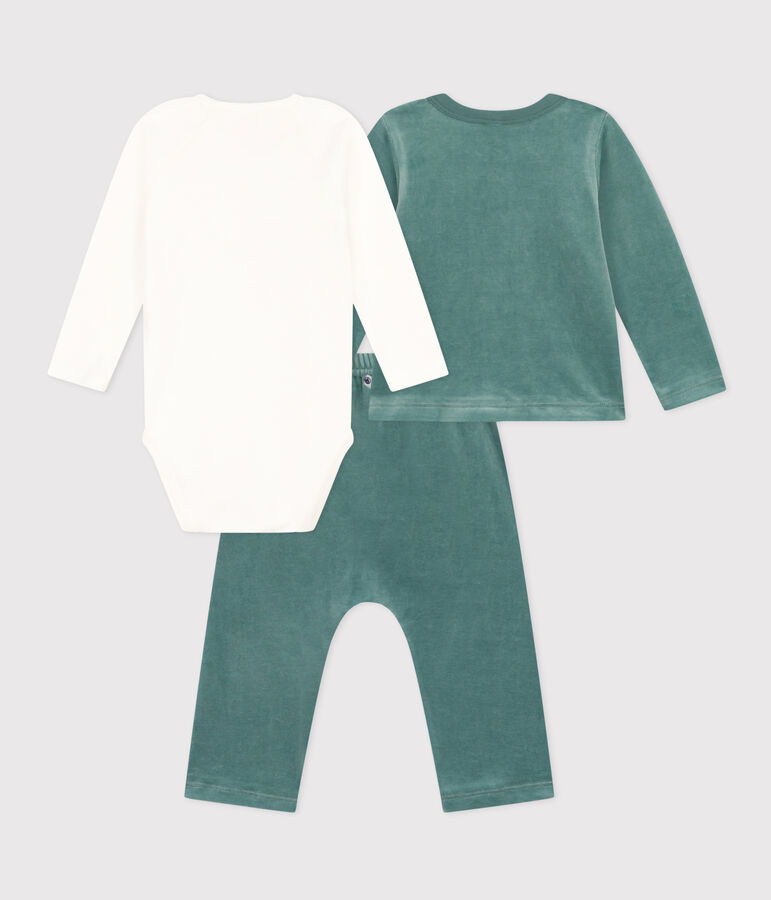 Babies' Velour Three-Piece and Bodysuit green