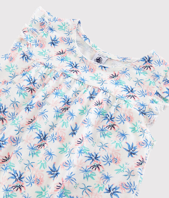 Girls' Anemone Print Fine Cotton Short Pyjamas MARSHMALLOW white/MULTICO white