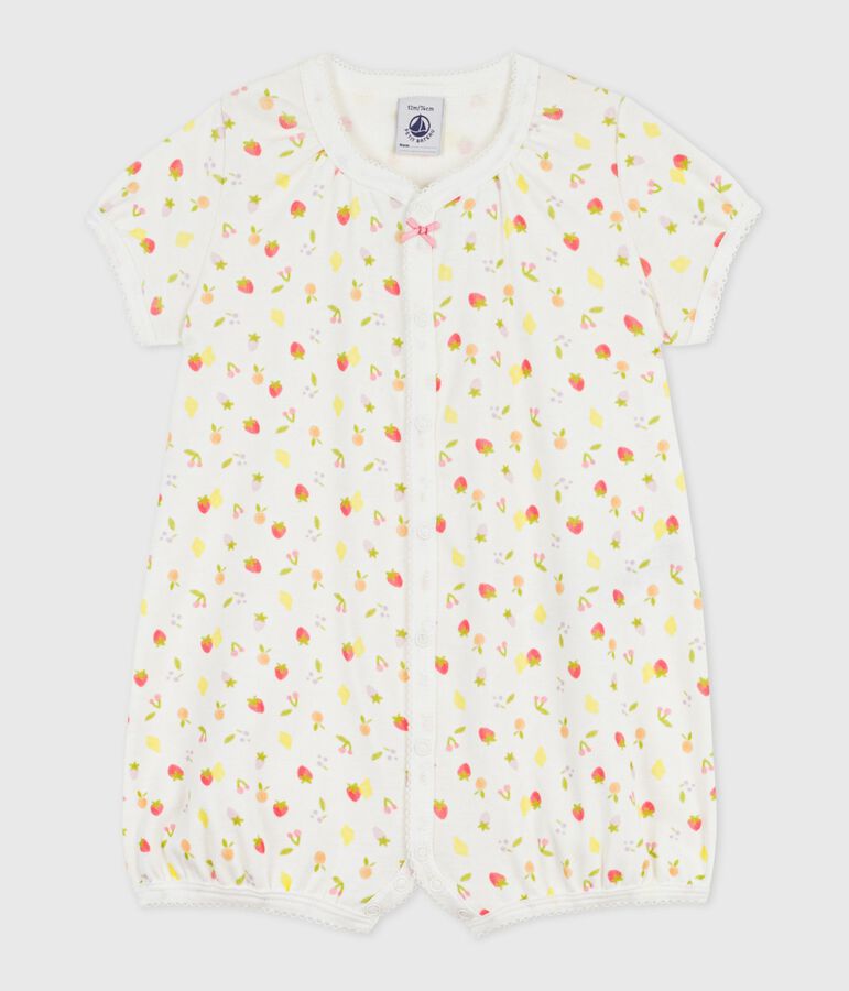 Babies' short fruit print cotton jumpsuit MARSHMALLOW /PANTY