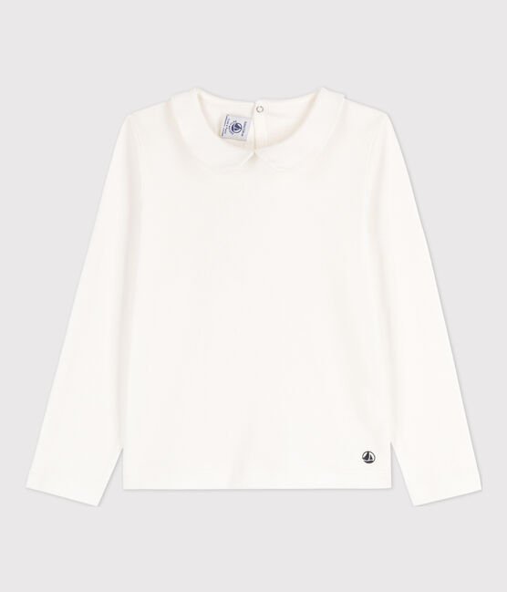Girls' Long-Sleeved Cotton T-Shirt MARSHMALLOW white