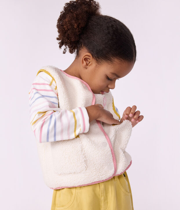 Children's sleeveless plain sherpa cardigan MILK