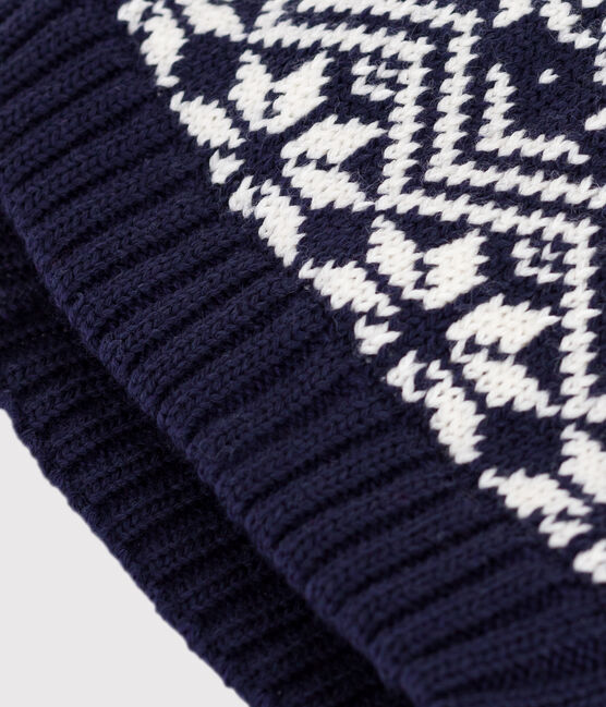 Children's woollen jacquard hat SOIR blue/MARSHMALLOW