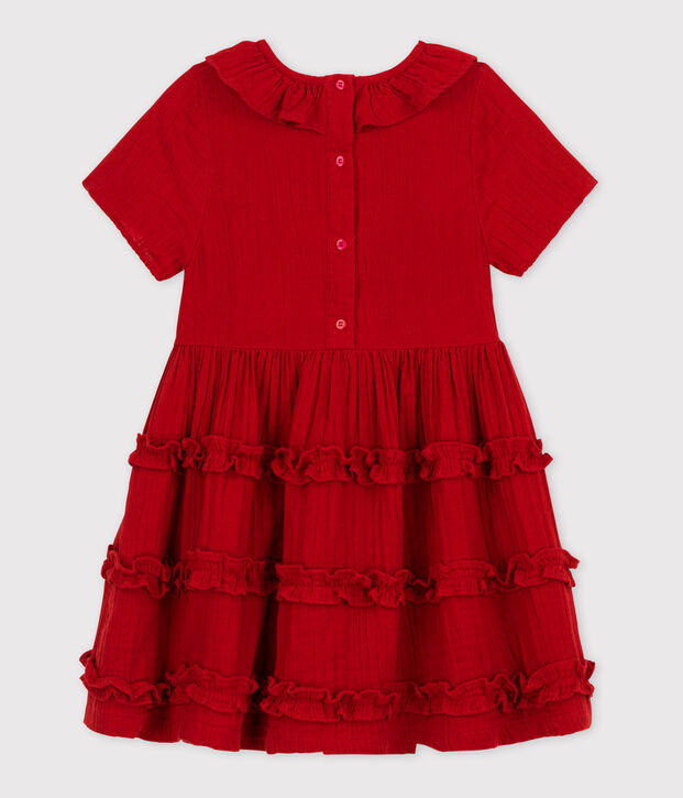 Girls' Short-Sleeved Cotton Gauze Dress red