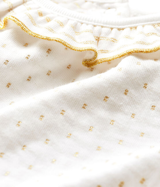 Baby Girls' Long-Sleeved Tube Knit Patterned Blouse MARSHMALLOW white/OR yellow