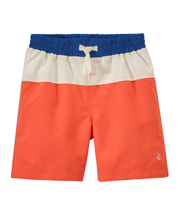 Boys' tricolour swim shorts orange/white/blue